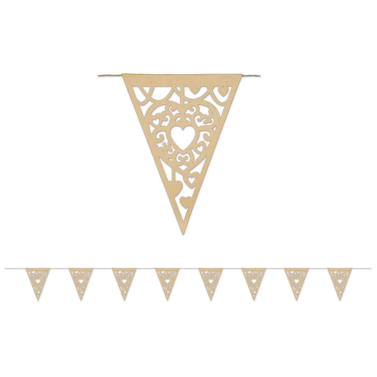 Beistle 59939, 2 banderines de Papel Kraft troquelados con Forma de corazón, 9.25 Pulgadas x 12 pies (marrón)