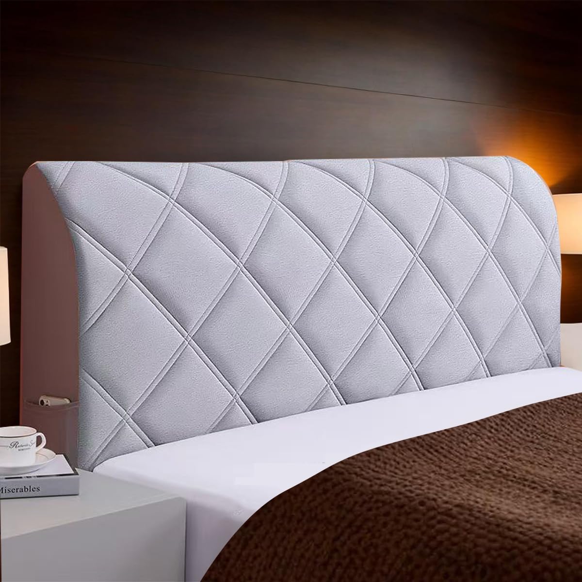 Stretch Bed Headboard Cover Solid Color Headboard Slipcover Padded Headboard Cover Headboard Covers Removable Bed Head Cover For Twin Queen Full California King Size Beds(Light Grey,150x65cm)