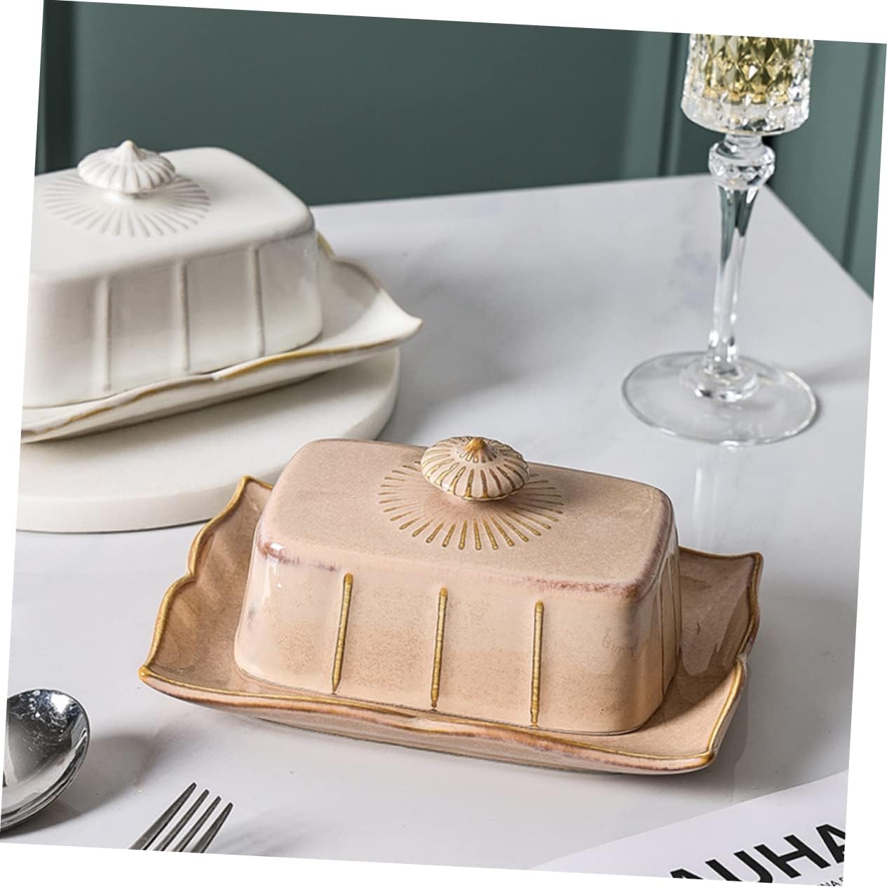 Ceramic Butter Container with Lid Rectangular Porcelain Butter Tray for Kitchen and Serving Microwave and Refrigerator Safe Smooth Surface for Cheese Nuts and Fruits Elegant White