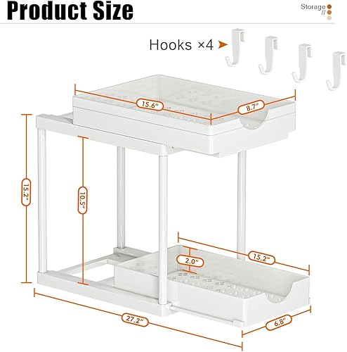 Miniatura 3 de ARSTPEOE Paquete de 2 organizadores y almacenamiento deslizantes dobles para debajo del fregadero, almacenamiento y organización de baño de dos