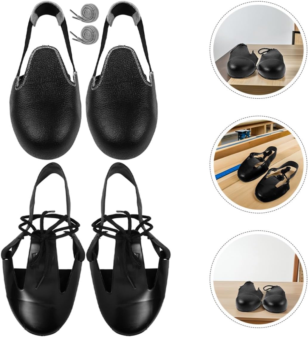 Safety Shoe Covers Steel Toe Caps with Elastic Strap, Leather Overshoes Toe Protector for Workplace Safety, Anti-smash Footwear Guards for Workers, 2 Pairs