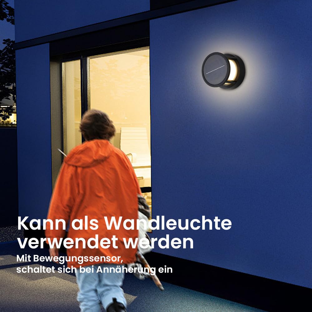 Sockelleuchte Außen Solar, Solar Pfostenleuchte mit Bewegungserkennung & Fernbedienung, φ16CM Außen Sol-ar Pollerleuchte, Wetterfeste LED Pollerleuchte für Gartenwege, Schwarz