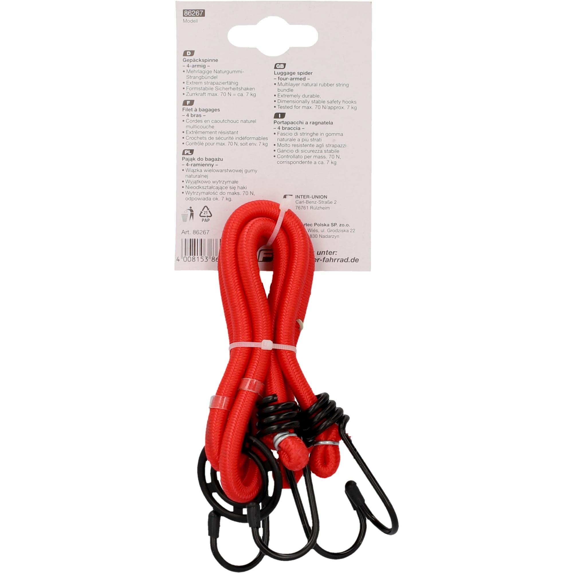 FISCHER Spanngurt, Länge: 50cm, 4armig, rot (Packung mit 6)