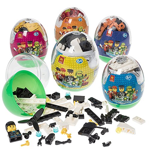 yuboo Easter Eggs, 6-Pack Large Prefilled Plastic Eggs,Kids’ Toys Filled with Different Building Bricks to Build Various Vehicles