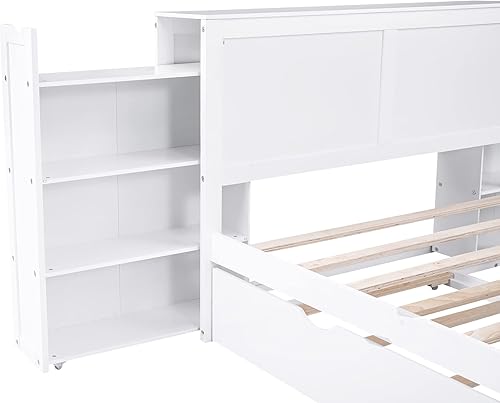 Miniatura 154 de Cama de plataforma de tamaño Queen con cabecero y cajones, marco de cama de plataforma de madera maciza con estantes, puertos USB y enchufes, marco