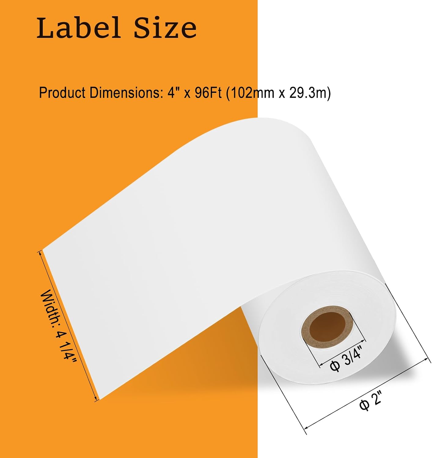 NineLeaf 3 Rolls 4'' Receipt Paper Compatible for Brother RD-M01U5 RDM01U5 102mm POS Thermal Paper Rolls Cash Register Papers Continuous Length Labels for RJ-4030 RJ-4040 TD-4000 Label Printer