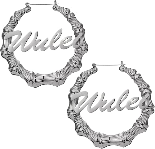 Personalized Large Hoop Bamboo Earrings Custom Name For Women, Earrings Girls Bamboo Earrings Women Jewelry, Birthday Mother's Day Graduation