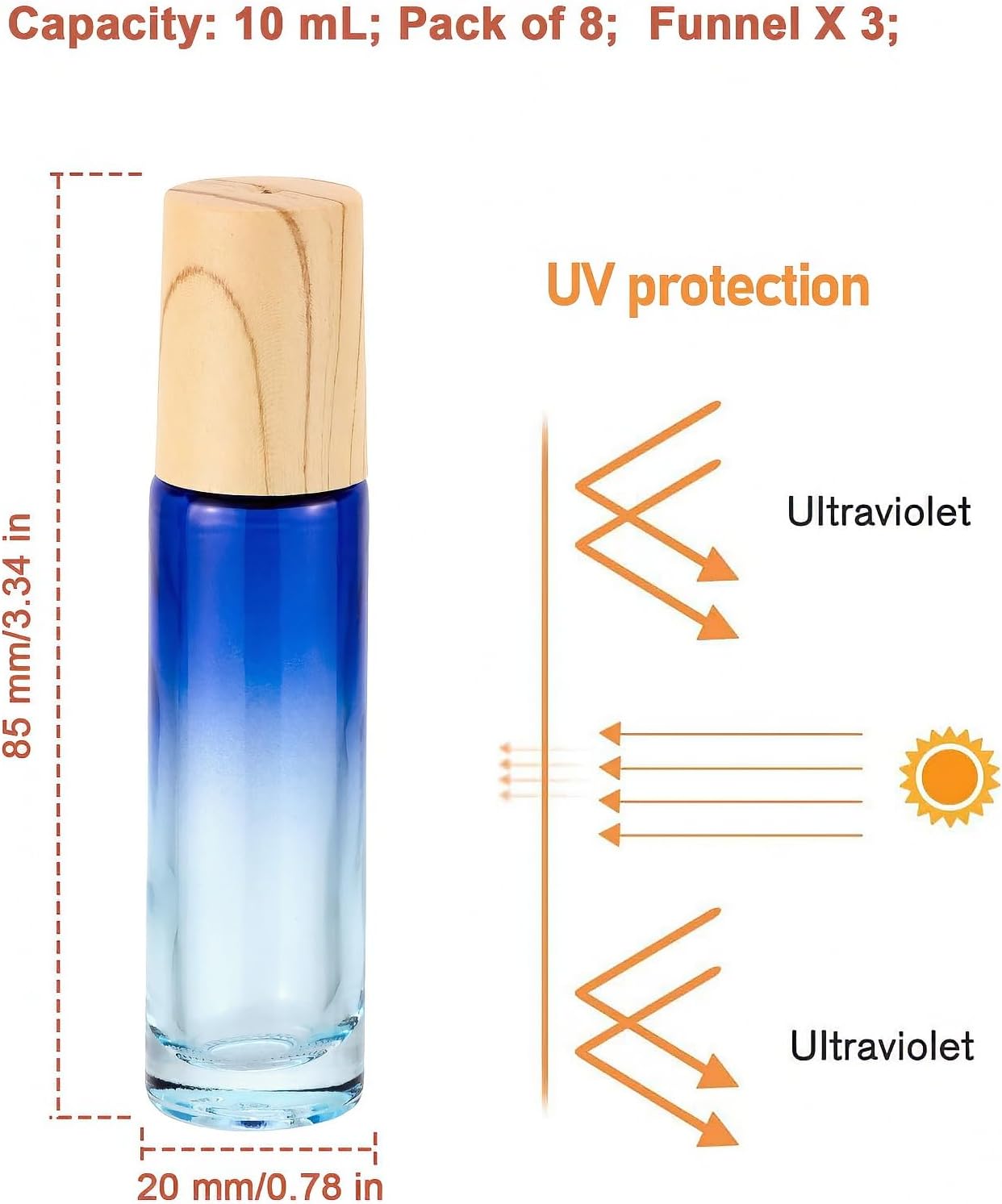 8Pcs 10mL(1/3 oz) Glass Roller Bottles for Essential Oils image 2