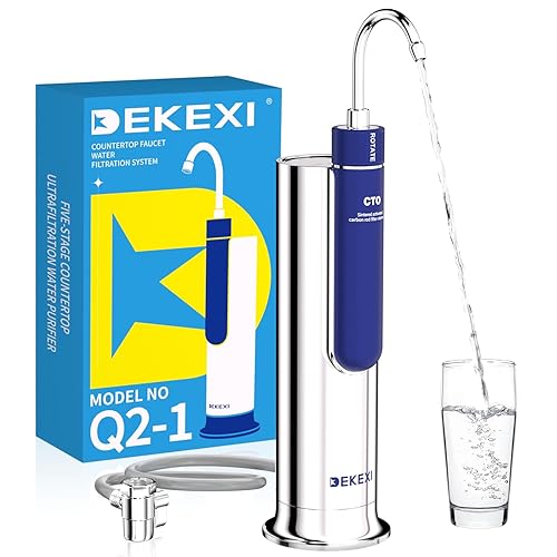 DEKEXI Countertop Water Filter, 5-Stage Food Grade ABS Water Filtration System, Reduces Heavy Metals, Bad Taste & 99% Chlorine, 8000 Gallons Faucet