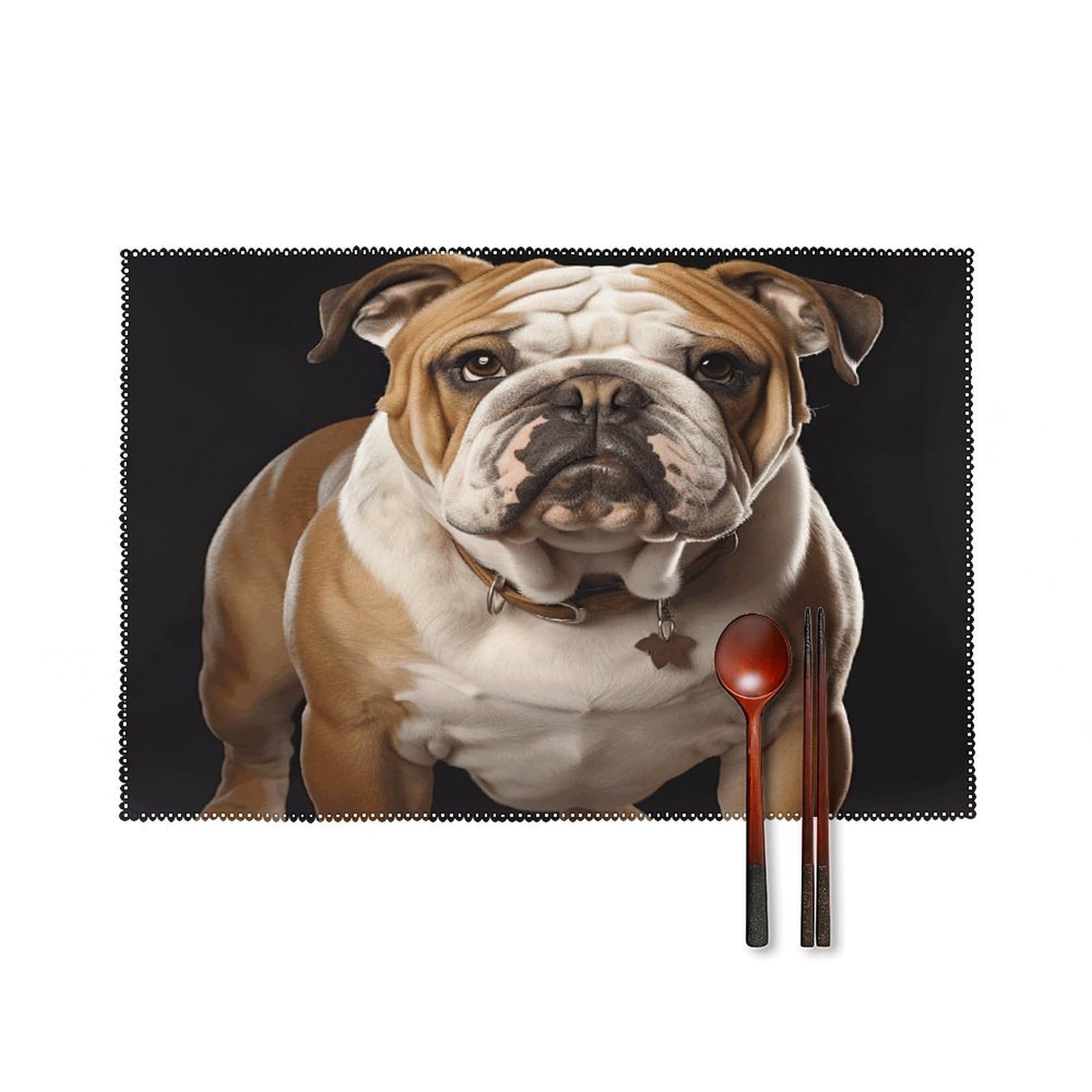 English Bulldog Placemats Washable Canvas Place Mats Decoration Placemat for Dining Table Easy to Clean Tables Mat Set of 6 for Kitchen Dining Room Coffee Table
