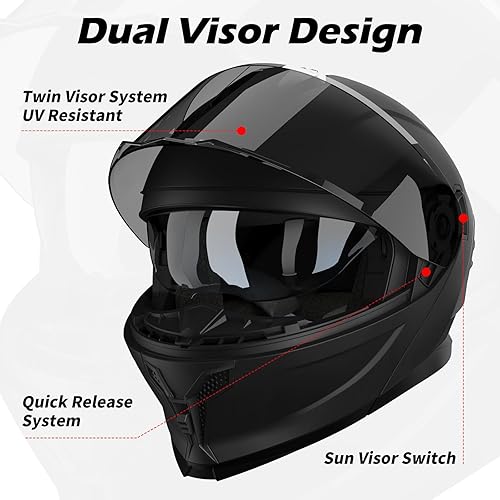 Miniatura 4 de Casco de motocicleta, Casco de motocicleta de doble visera modular con visor abatible de cara completa JR-815, Casco de moto con 2 viseras aprobado