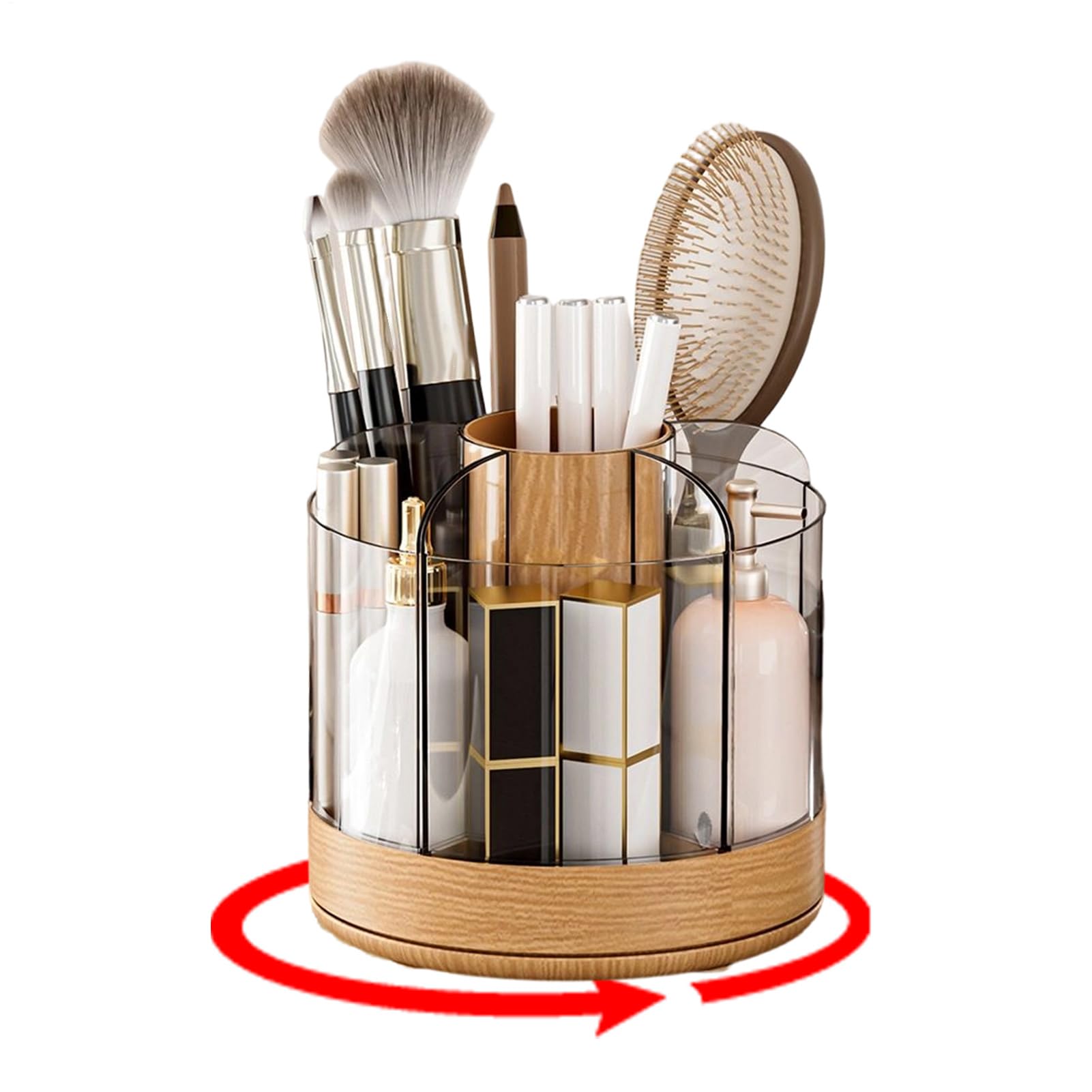 Pinceaux de maquillage rangement transparent avec roulement fluide à 360 degrés