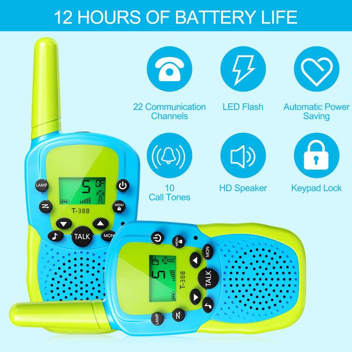 Walkie Talkie Ricaricabili Per Bambini – 2 Pezzi Portata 3 Km – VOX, Torcia LED, 16 Canali – Per Esterno E Campeggio