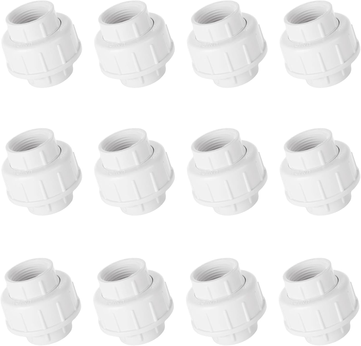 YOUNTHYE 12PCS 3/4 Inch PVC Union Coupling Pipe Fitting Adapter, Schedule 40, EPDM O-Ring, Socket to Socket, White
