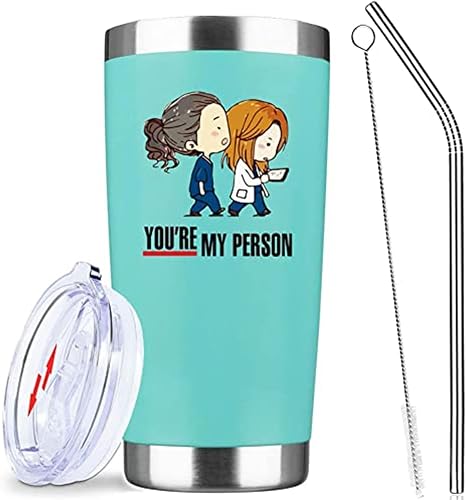 Greys Anatomy Merch,Greys Anatomy Gifts,You Are My Person Tumbler,20 Oz Insulated Tumblers with Lid and Straw,Stainless Steel Coffee Mug Cups,Gifts for Best Friend, Nurse, Doctor,Women,Graduation Cup