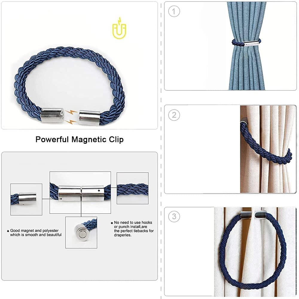 Lodokdre Confezione da 6 fermatenda magnetici per tende in stile con drappeggio pratico e decorativo per tessitura, in corda, colore: blu