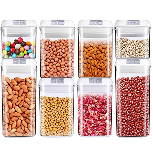 Food Storage Container, OnederHome Air-Tight Cereal & Dry Food Storage Set- 8 Piece Set with Free 20 Pcs Chalkboard Labels - Food Grade Durable Plastic BPA Free - Keep Food Dry & Fresh with Easy Lock