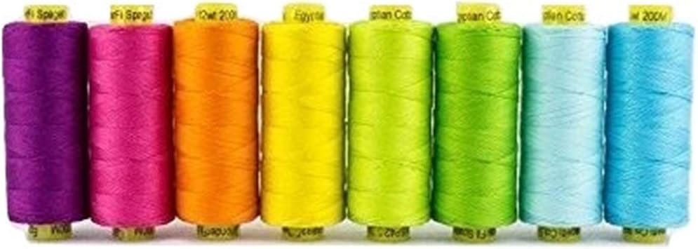 WonderFil Specialty Threads Spagetti, 3-Ply 100% Long Staple Double-Gassed Egyptian Cotton, Tropics - Set of 8