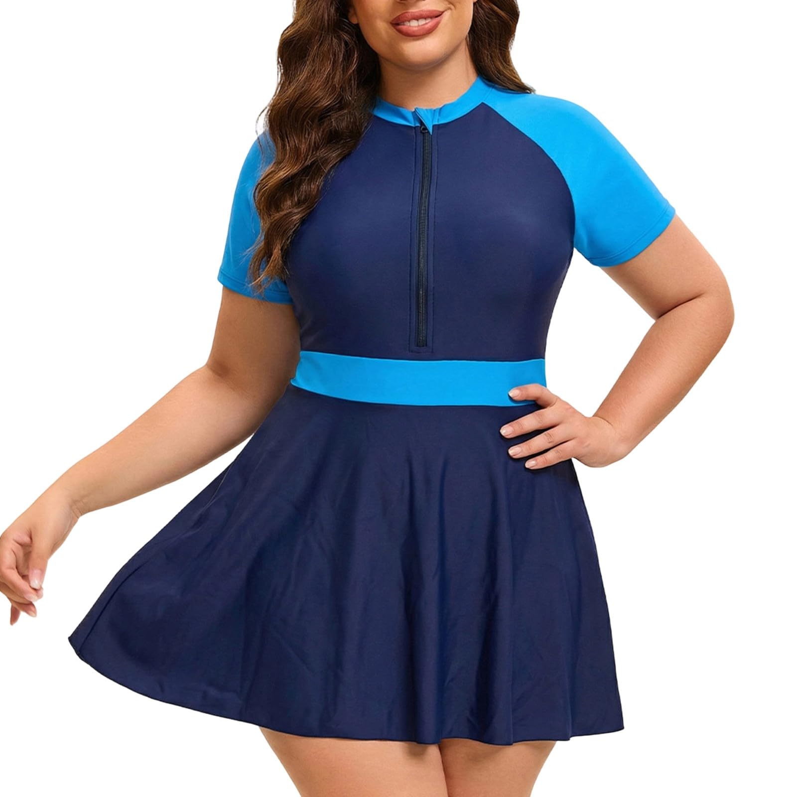 Traje de baño de dos piezas con cremallera frontal y mangas protectoras 8