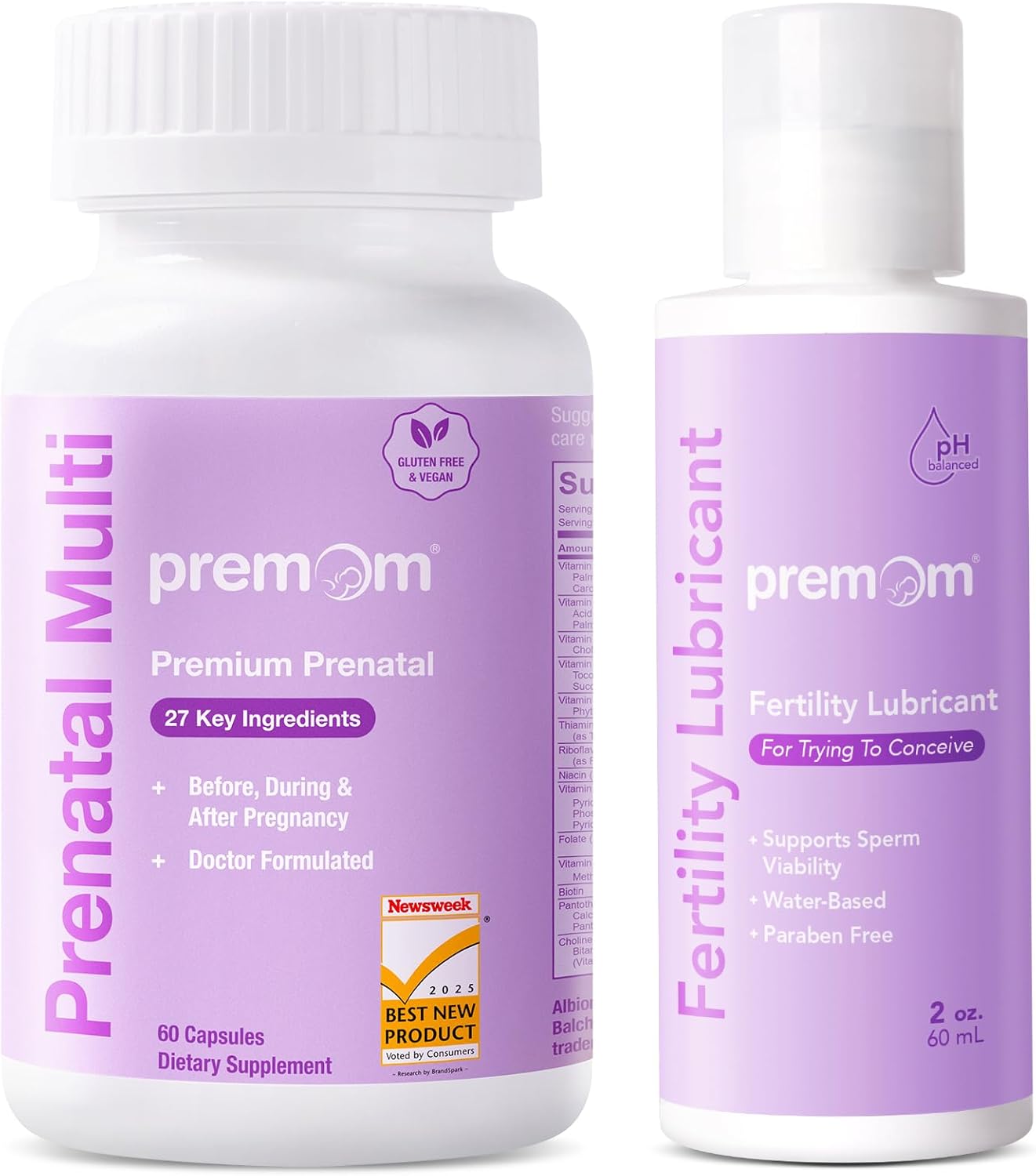 Premom Water Based Fertility Lubricant + Premom Multivitamin for Women - Prenatal Formula Vitamin Supplements