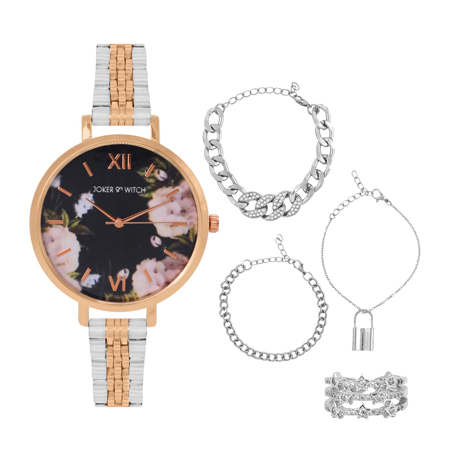 Joker & Witch Stainless Steel Flora And Bliss Love Triangle Women Analogue Watch Gift Sets, Black Dial, Multi-Color Band (B0CC4ZDRTK) Amazon Price History, Amazon Price Tracker