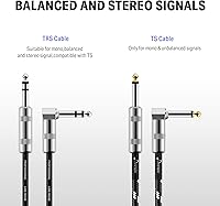 Vista 4 de Donner Cable TRS de 6 pies, cable de conexión estéreo equilibrado, resistente, sin zumbido de 1/4 pulgadas, ángulo recto macho a cable recto TRS