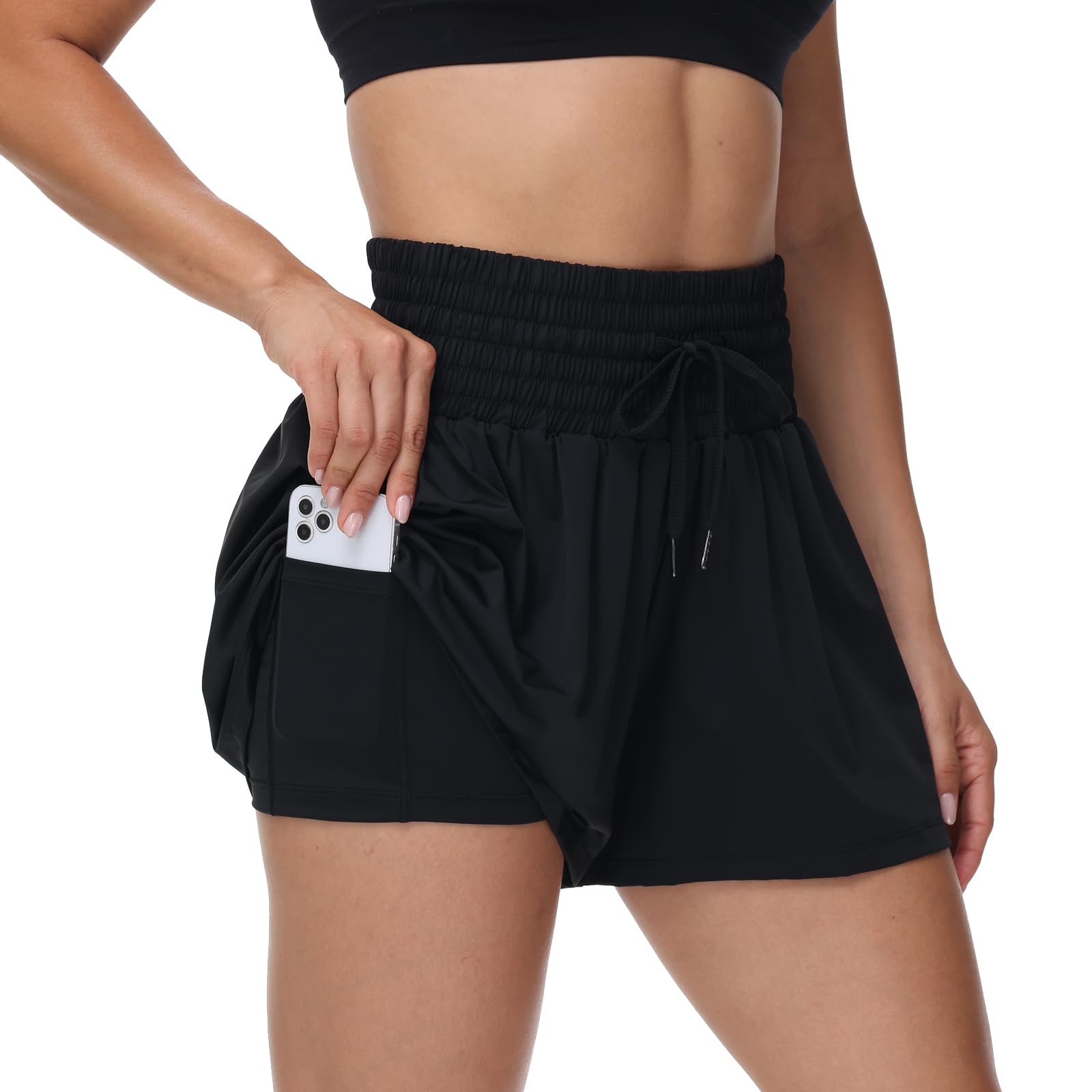 Blaosn Flowy Athletic Shorts for Women Gym Workout Running Short Pants High Waist Skort with Pocket Casual Summer