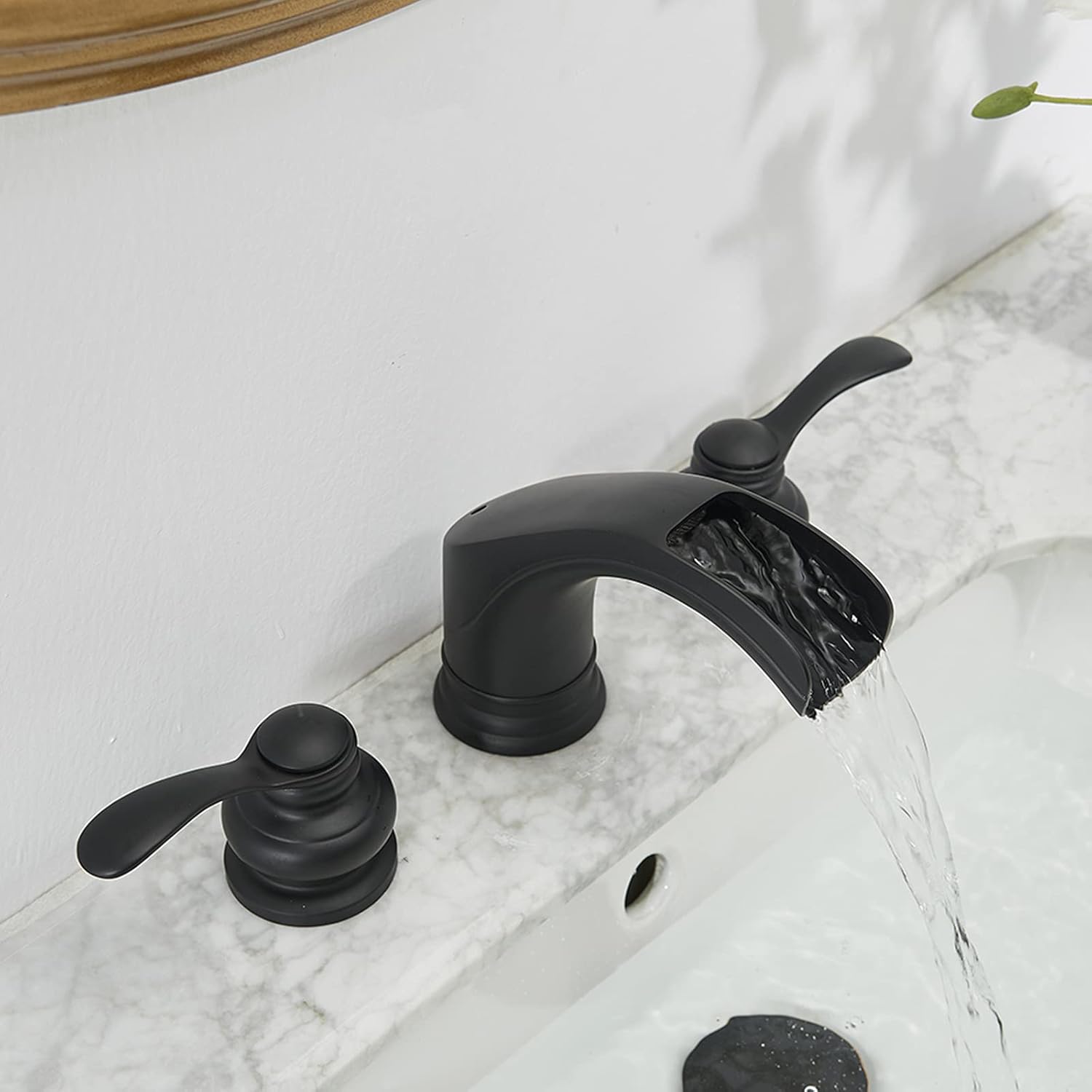 Nеw Dеаl Black Widespread Bathroom Faucet 3 Hole Waterfall 2-Handle 8-16 Inch with Pop Up Drain Assembly Sink Vanity Farmhouse with Overflow Glacier Bay Supply Line Lead-Free by Homevacious