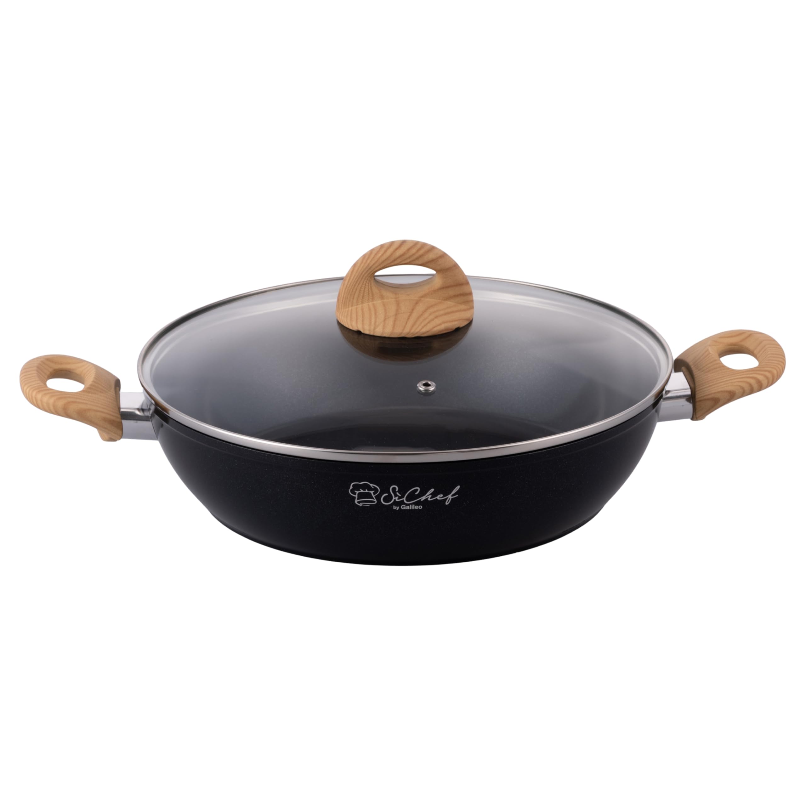 28cm Saucepan Non-Stick Ceramic Inner Coating, Aluminum Alloy Induction with Tempered Glass Lid, Osaka SìChef