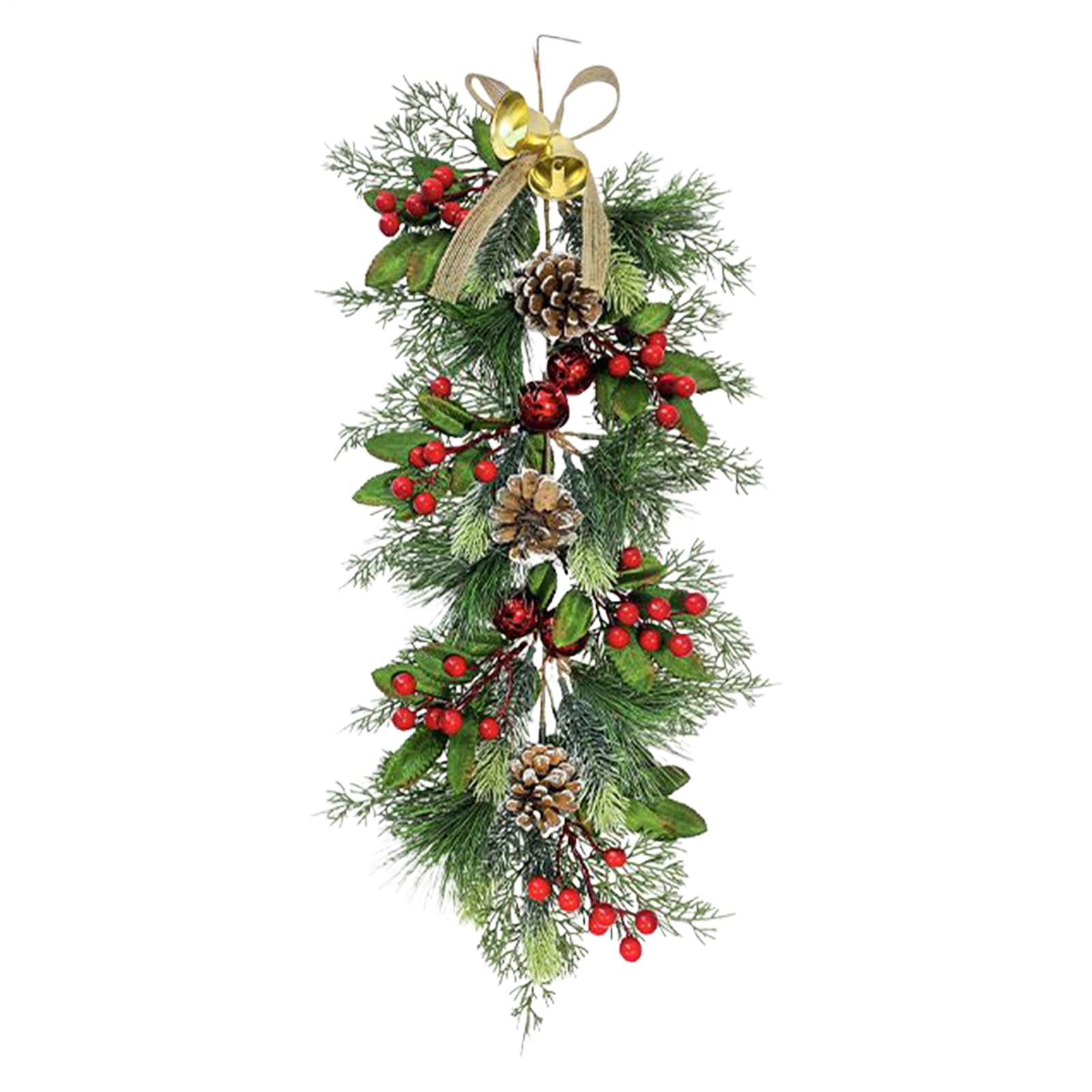Corona de Navidad de 64 cm con guirnaldas de vegetación natural para puerta principal