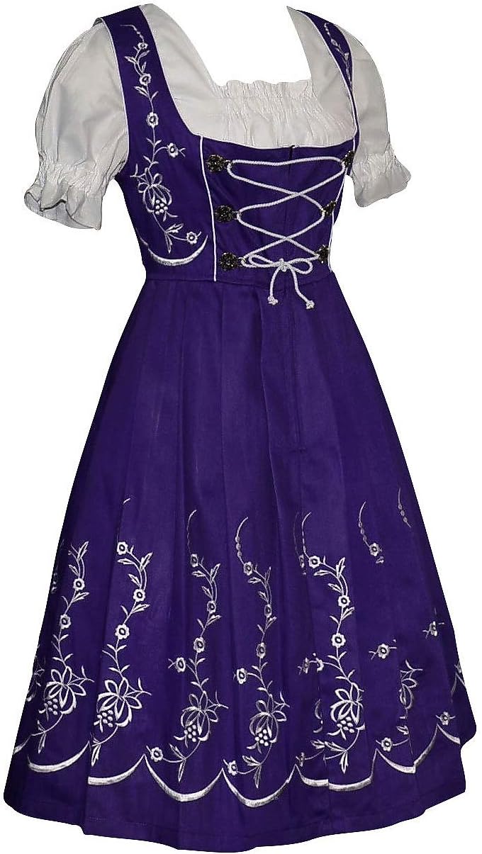 Dirndl Trachten Haus 3 Piece Long Purple Cotton Dirndl Dress For German Oktoberfest - Image 2