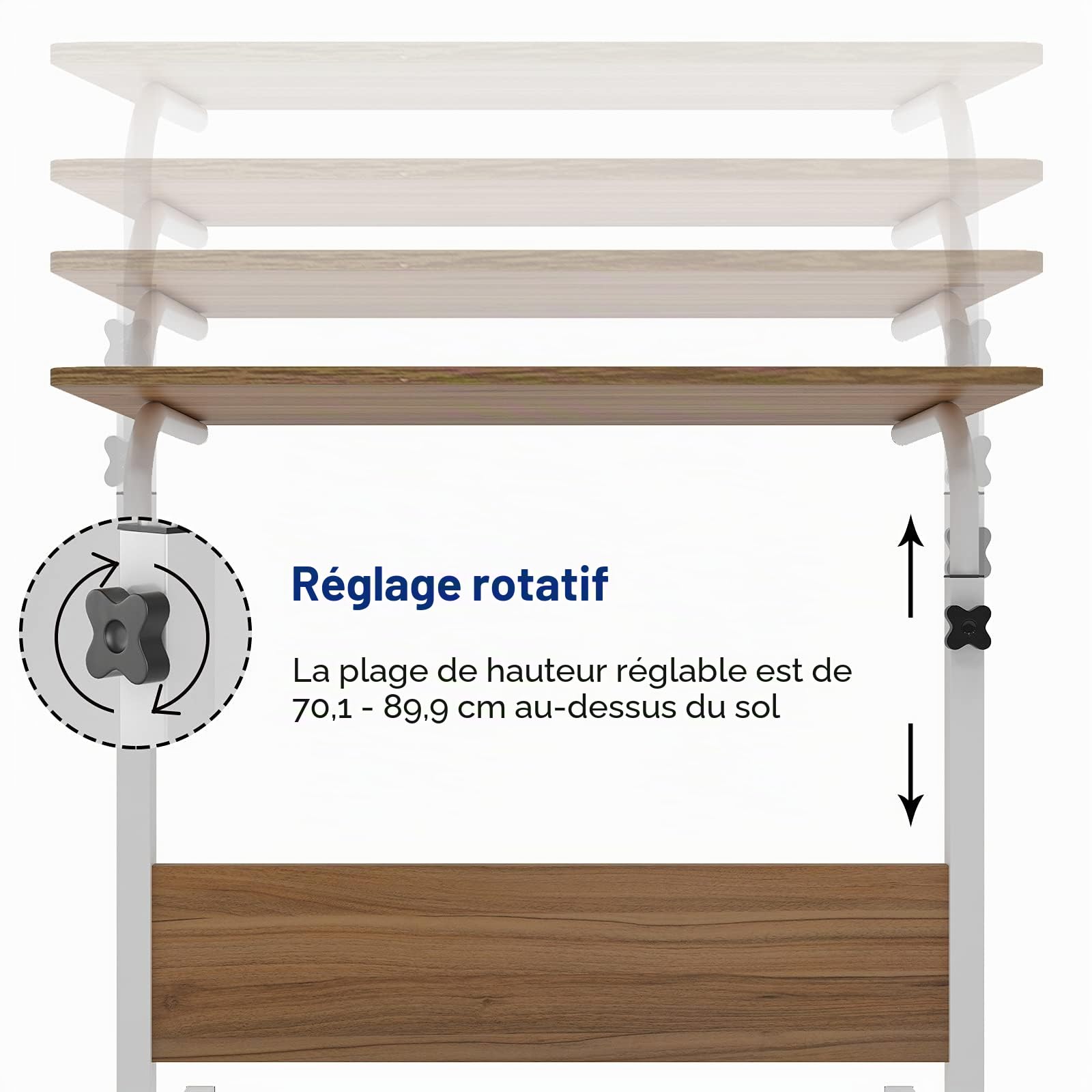 soges Table Ordinateur Portable à roulettes Support Tablette 60 x 40cm Table Appoint pour Ordinateur Portable au Bord du Lit, du Canapé