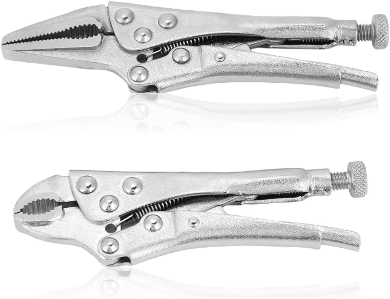 2Pcs RT-R05 Small Pliers Mini vice grip set Ground Mouth Straight Jaw Lock Vise Locking Pliers Set Vice Grip Wrench Set,High Carbon Steel,Curved Jaw Straight Plier Sets