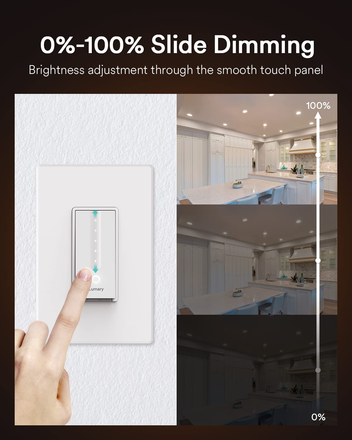 Smart Dimmer Switch, Lumary Single Pole Wi-Fi Light Switch Compatible with Alexa Google Assistant, No Hub Required,Neutral Wire Required, ETL & FCC Certified (2 Packs)