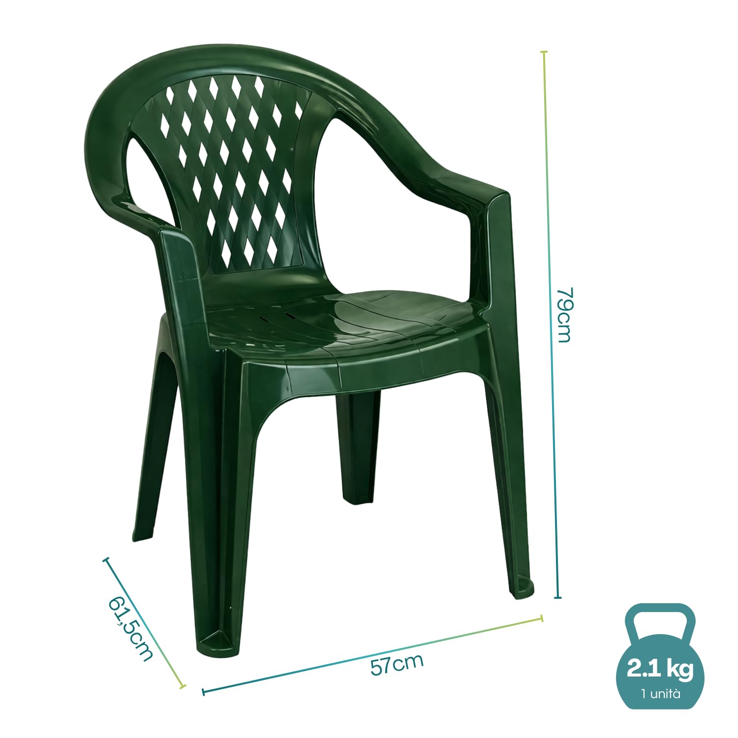 PALUPLUS Set 4 Sedie da Giardino in Polipropilene Verde 57x61,5x79 cm Impilabile per Esterno ed Interno Made in Italy