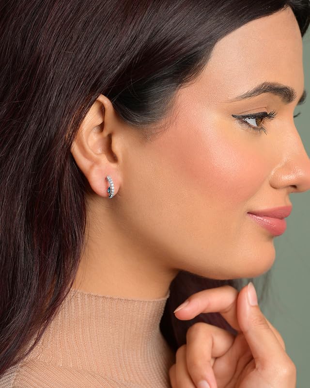 Image of CLARA 925 Sterling Silver Hoop Bali Earrings | Platinum Plated | Daily Wear |Gift for Women and Girls