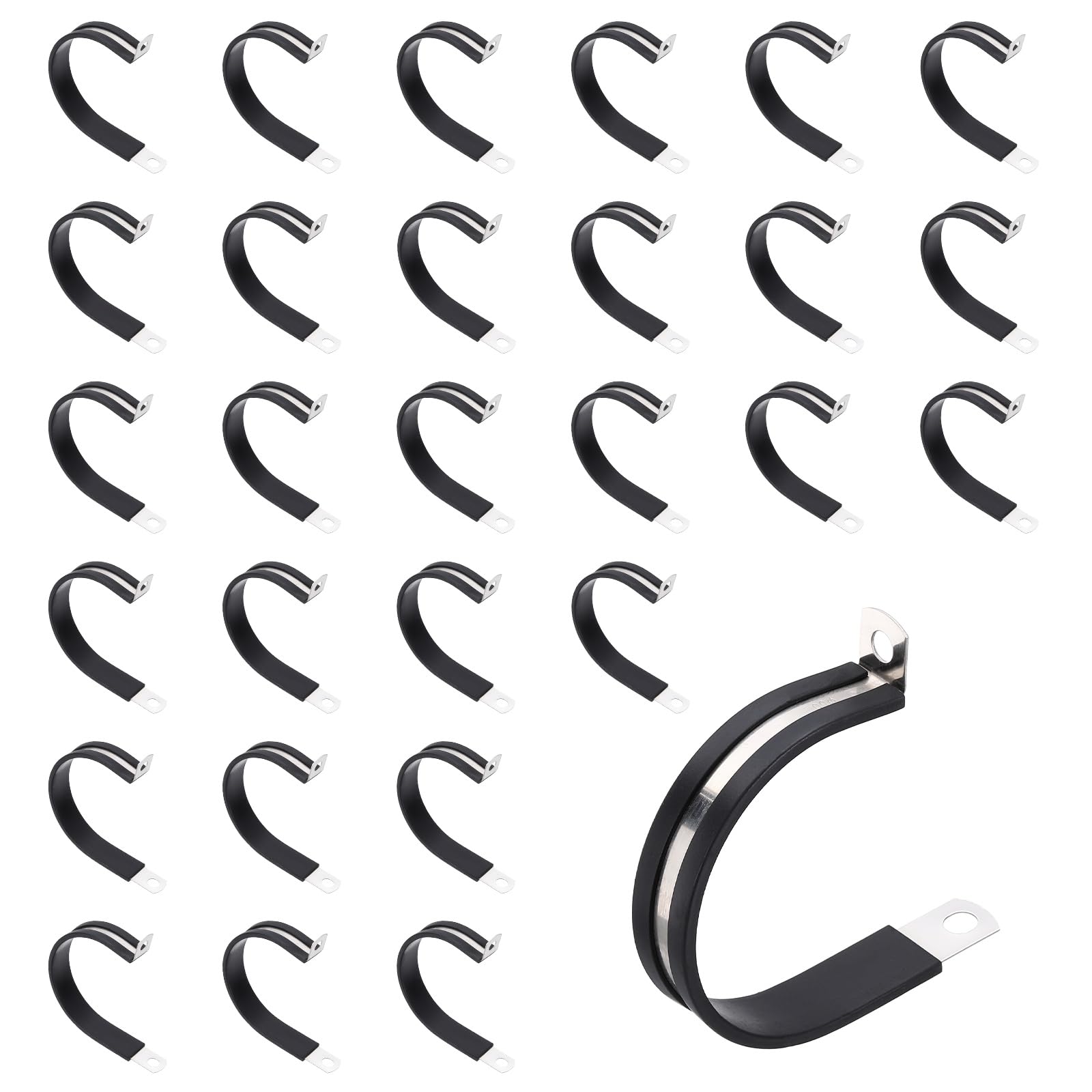Kozelo Stainless Steel Cable Clamp - [50 mm / 2"] 100pcs EPDM Rubber Cushioned Pipe Clamp, Conduit Wire Strap Clip for Industrial Household Installation Pipe