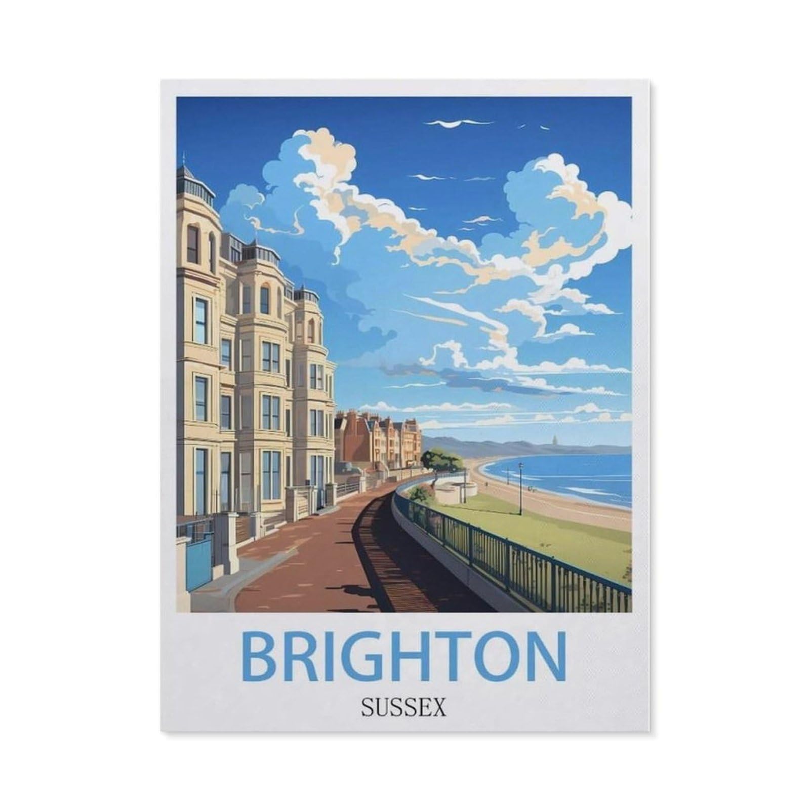 Beayodkp （50 X 60 Cm/19.68 X 23.62 Inches） Full Diamond 5D Diy Diamond Painting，Brighton Sussex Vintage Travel Poster，3D Diamond Embroidery Cross Stitch Mosaic Needle Works-Ce82