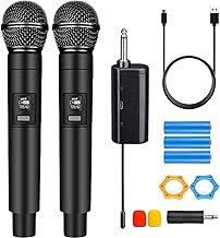 Wireless Microphone for Singing Portable Rechargeable Dual Handheld Cordless Metal Singing Microphone for 2 People for Speech, Church, Party, Home KTV, DJ,Wedding