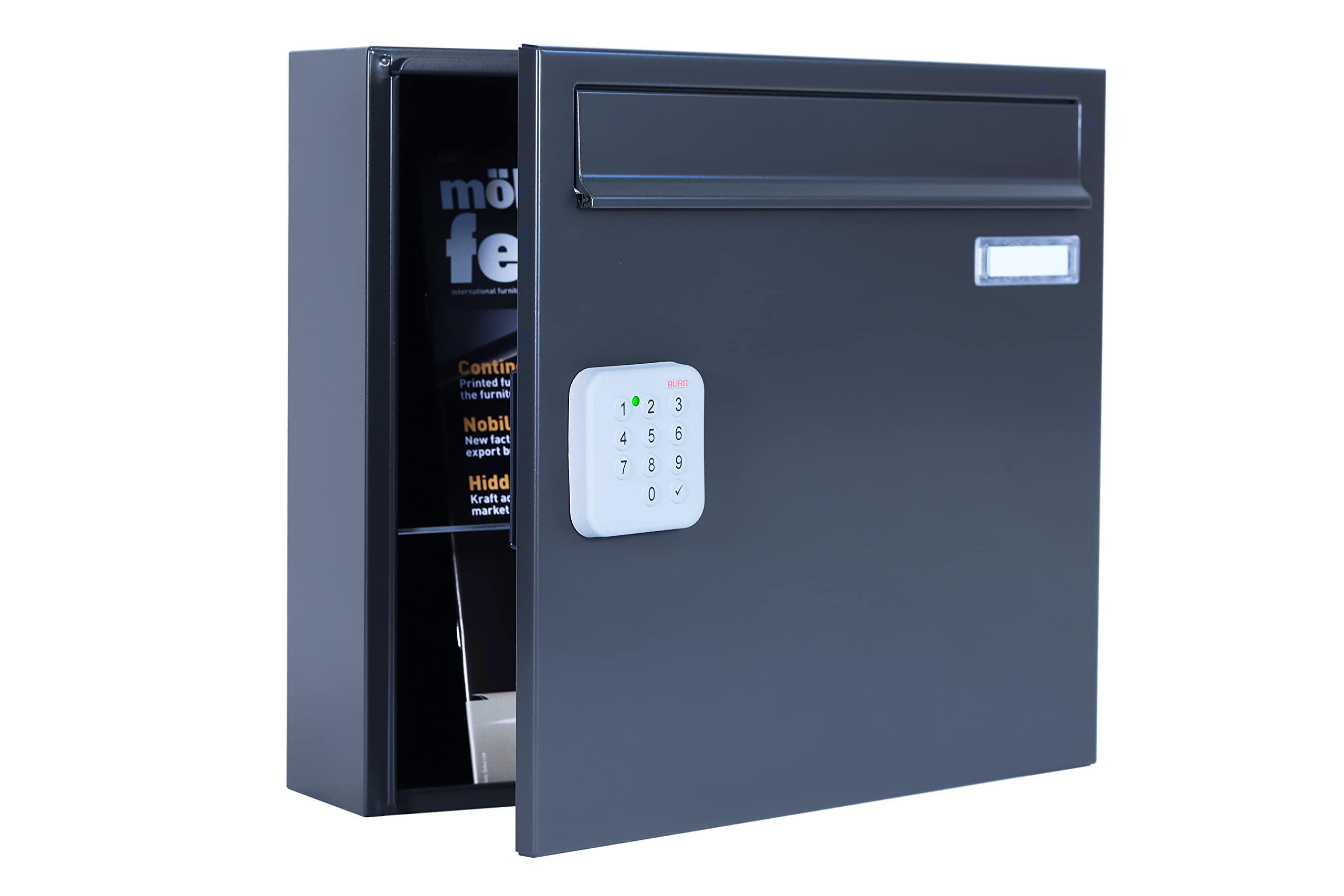 BURG Briefkasten mit elektronischem Zahlenschloss (Zahlencode/Codeschloss) RAL7016 Aufputz - ohne Schlüssel