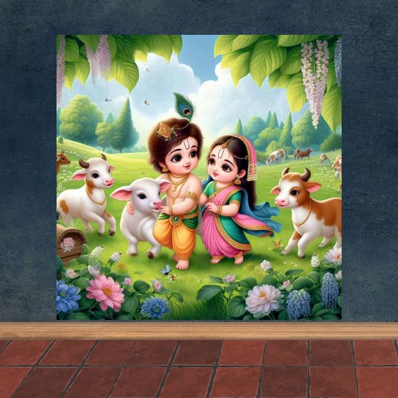 Image of British Terminal Cute little Bal Gopal Baby God Krishna| Kanha Ji | Laddu Lord Makhan Chor Painting Religious Poster for Pregnant Women for wall (matt thin vinyl,sticker,multicolor,unframed)| bj317