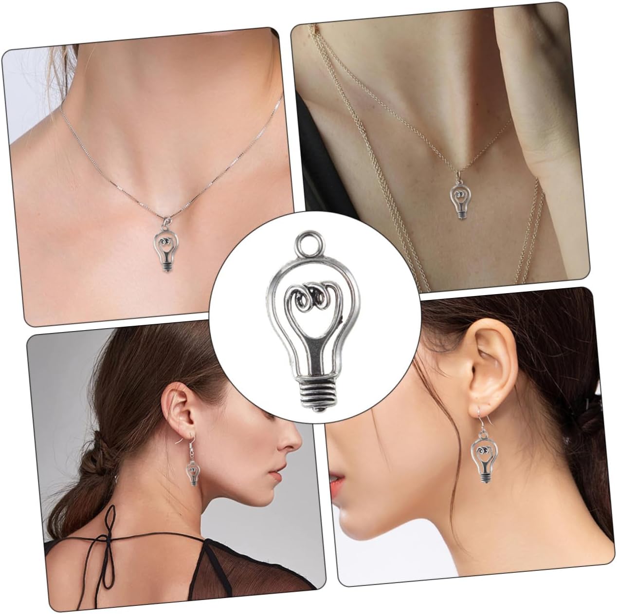 100pcs Antique Light Bulb Alloy Charms Vintage Jewelry Making Pendants with Hanging for Necklace Bracelet DIY Crafting Accessories