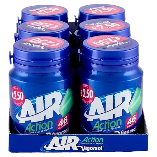 Miniatura 1 de Chicle Vigorsol Air Action en confeti, glutina senza, calabacín Senza, Gusto Menta, Formato Scorta Confezione da 6 Mini Barattoli, 46 Gomme da
