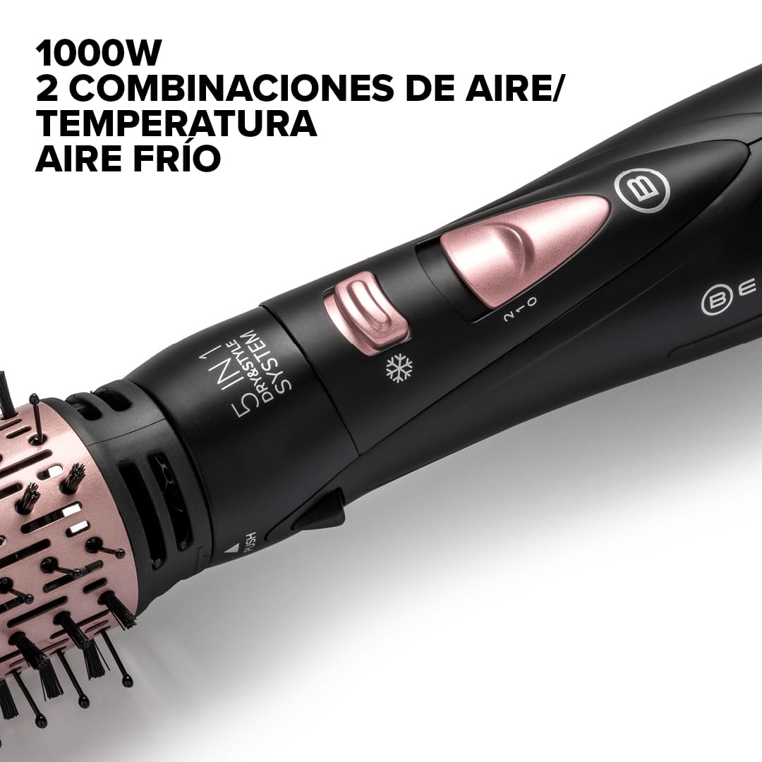 Bellissima GH30 1000 Moldeador de Cabello | Cepillo de aire caliente, 5 accesorios de cerámica, 1000 W, Bolsa de Almacenamiento