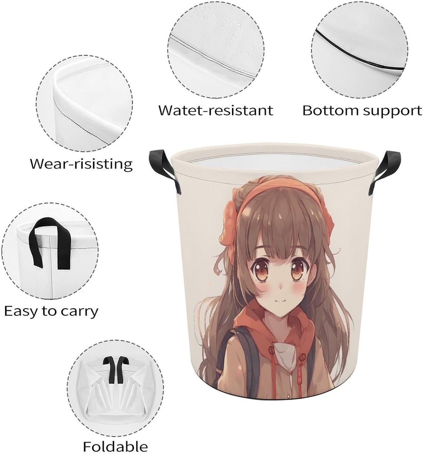Large Laundry Basket, Japan Anime Printed Dirty Clothes Hamper Collapsible Laundry Bag with Handle Waterproof Laundry Basket for Laundry Room, Dormitory And Bedroom image 4