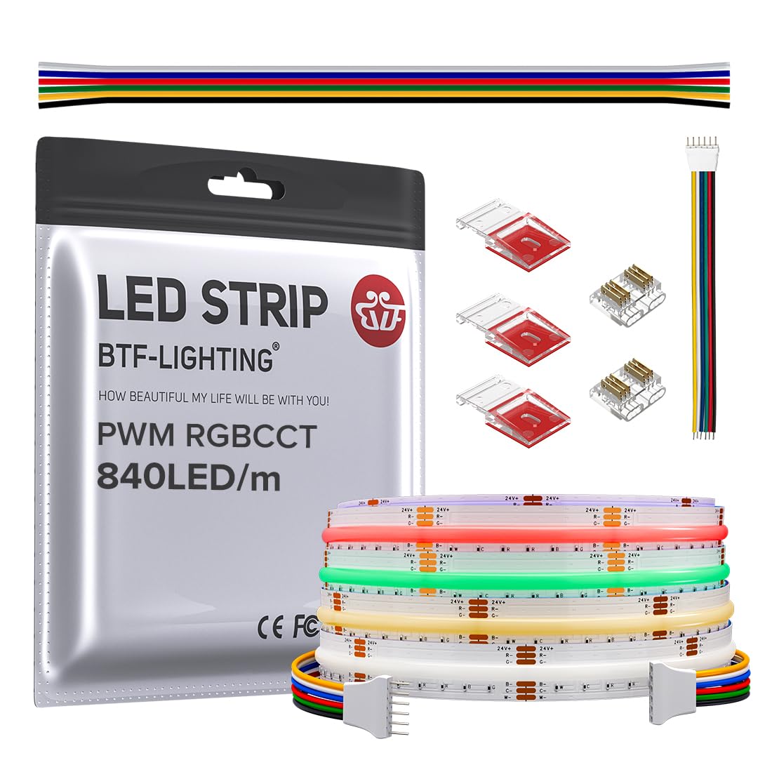 BTF-LIGHTING FCOB COB LED Strip RGBCCT