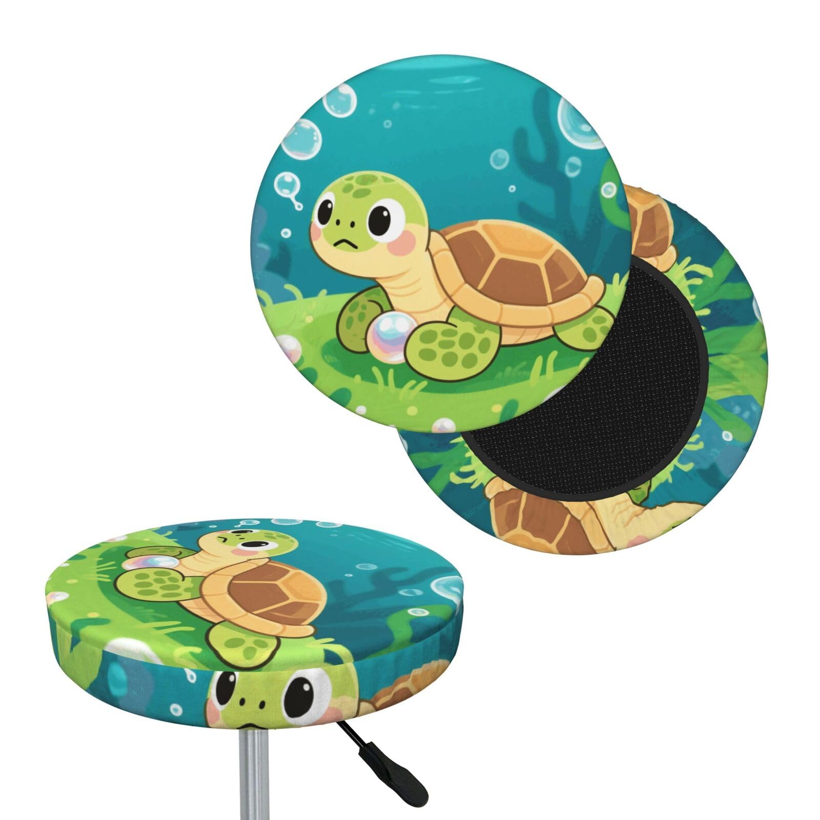 FekiLoot Cute Turtles Round Bar Stool Covers Stretch Washable Bar Stool Covers Dustproof Slipcover Bar Chair Covers with Elastic Band for Bar Kitchen Living Room Decor 12 Inch