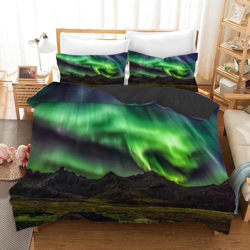 Housse de couette 240 x 260 haut de gamme en microfibre 110g/m² imprimé ciel étoilé vert