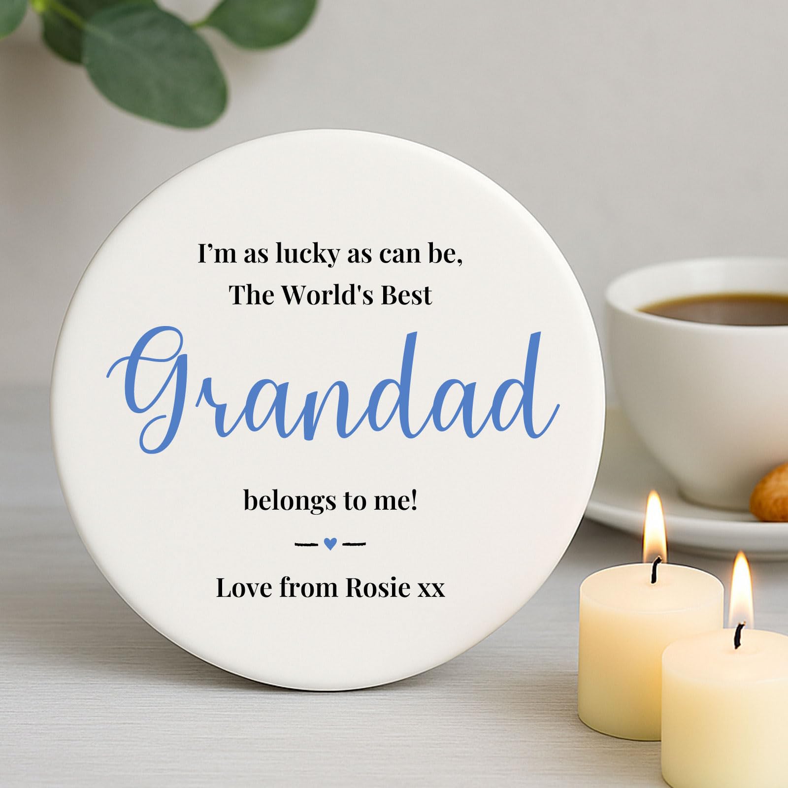 Luck And Luck White Personalised Grandad Porcelain Coaster - The Best Grandad Custom Gift