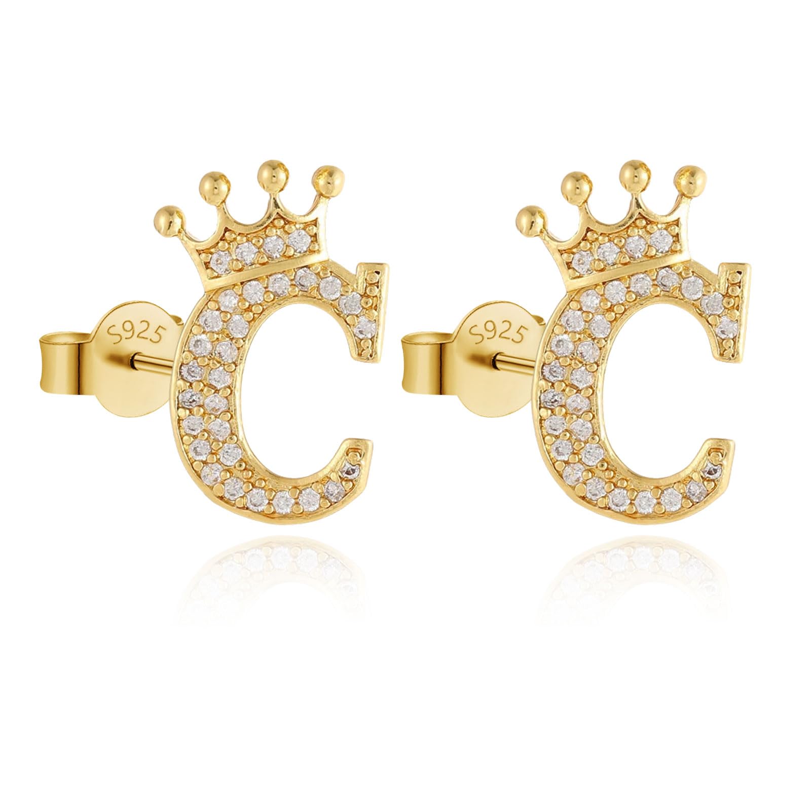 Goldene Buchstaben Ohrstecker für Damen und Mädchen, Hypoallergene 18K Vergoldete Zirkonia Initiale Ohrringe Buchstabe A-Z Alphabet Ohrstecker Schmuck Personalisierte Geschenke für Geburtstag-C